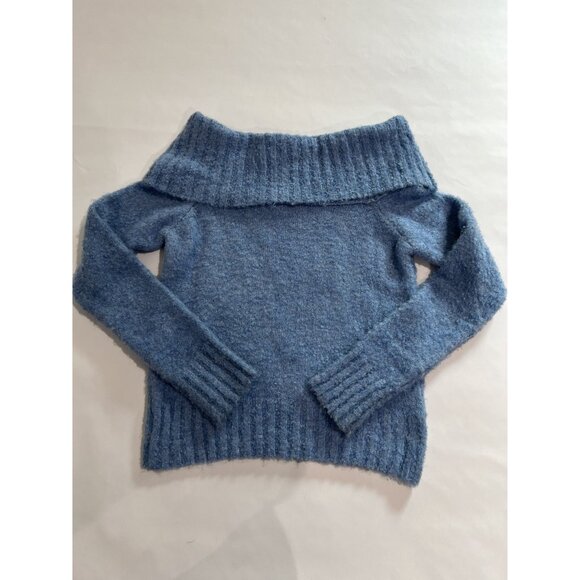 MNG Mango Off The Shoulder Knitted Sweater in Blue - Picture 3 of 4